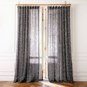 (Set 1 of 2) CB2 Harlow Black Striped Linen-Blend Sheer Window Curtain Panel